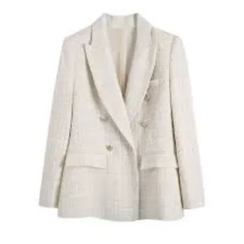 Women Blazers Peak Lapel Long Sleeve Tweed Blazer